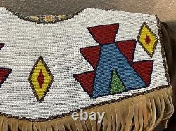 Stunning Native American Hand Sewn Beaded Yoke Collar With Leather Fringes