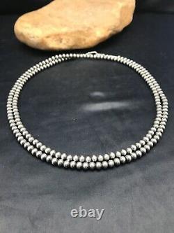 Stunning! Native American Navajo Pearls 5 mm Sterling Silver Bead Necklace 36