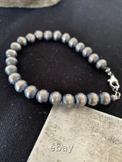 Stunning Navajo Pearls 8mm Beads 7 Native Amer Sterling Silver Bracelet 01404