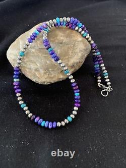 Stunning Navajo Purple Sugilite Turquoise Bead Sterling Silver Necklace 20 1253