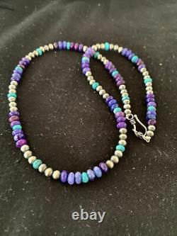 Stunning Navajo Purple Sugilite Turquoise Bead Sterling Silver Necklace 20 1253