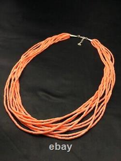 Stunning Pink Coral Heishi 10S Sterling Silver Necklace 19 4388 Gift Sale