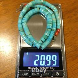 TURQUOISE HEISHI graduated bead necklace blue vintage Native American choker