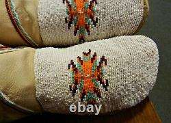 Tall Vintage Native American Beaded Soft Doe Skin Moccasins