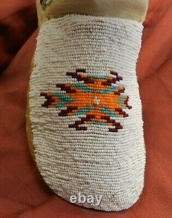 Tall Vintage Native American Beaded Soft Doe Skin Moccasins