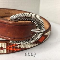Tom H. Begay Hand Beaded Belt Navajo Native American Art Leather Hand Tooled