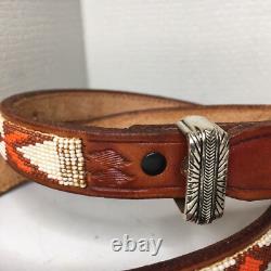 Tom H. Begay Hand Beaded Belt Navajo Native American Art Leather Hand Tooled