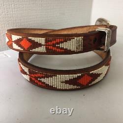 Tom H. Begay Hand Beaded Belt Navajo Native American Art Leather Hand Tooled