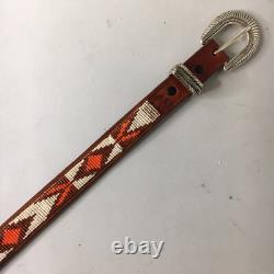 Tom H. Begay Hand Beaded Belt Navajo Native American Art Leather Hand Tooled