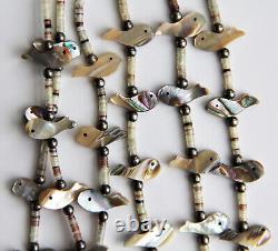 Triple (3) Strand Whale Fish Abalone Shell Heishi Bead Fetish Necklace 27 51g