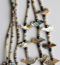 Triple (3) Strand Whale Fish Abalone Shell Heishi Bead Fetish Necklace 27 51g