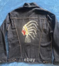 True Vintage 70's Native American Beaded Chief Denim Jacket Sz 40 Fits Medium