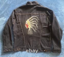True Vintage 70's Native American Beaded Chief Denim Jacket Sz 40 Fits Medium