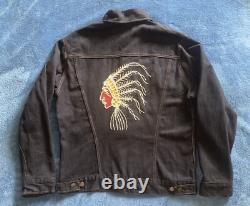 True Vintage 70's Native American Beaded Chief Denim Jacket Sz 40 Fits Medium
