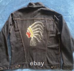 True Vintage 70's Native American Beaded Chief Denim Jacket Sz 40 Fits Medium