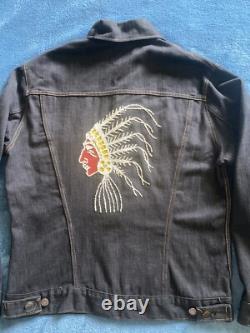 True Vintage 70's Native American Beaded Chief Denim Jacket Sz 40 Fits Medium
