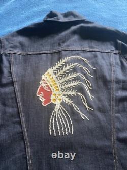 True Vintage 70's Native American Beaded Chief Denim Jacket Sz 40 Fits Medium