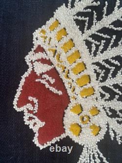True Vintage 70's Native American Beaded Chief Denim Jacket Sz 40 Fits Medium
