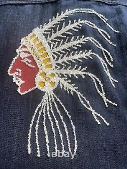 True Vintage 70's Native American Beaded Chief Denim Jacket Sz 40 Fits Medium