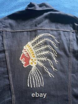 True Vintage 70's Native American Beaded Chief Denim Jacket Sz 40 Fits Medium