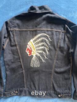 True Vintage 70's Native American Beaded Chief Denim Jacket Sz 40 Fits Medium