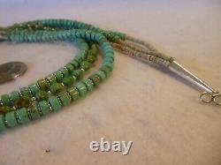 Turquoise Heishi Bead and Nugget Sterling Native American Southwestern Necklace