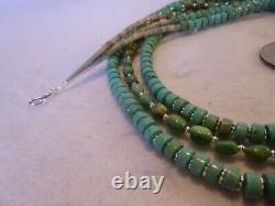 Turquoise Heishi Bead and Nugget Sterling Native American Southwestern Necklace