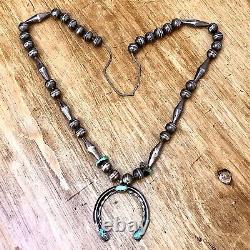Turquoise Navajo Naja Necklace 85g Sterling Silver 30in Long VTG Handmade Beads