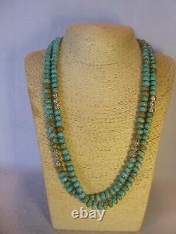 Turquoise and Silver Double Strand Native American Southwestern Necklace