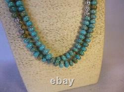 Turquoise and Silver Double Strand Native American Southwestern Necklace