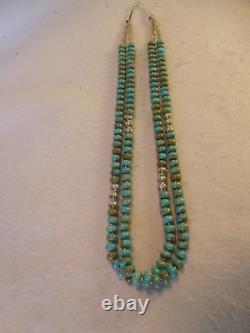 Turquoise and Silver Double Strand Native American Southwestern Necklace