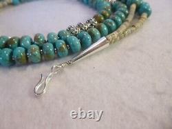 Turquoise and Silver Double Strand Native American Southwestern Necklace