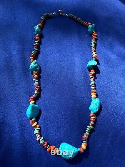 Unbranded Native American Turquoise Apple Coral Stone Beads Art Necklace Jewelry