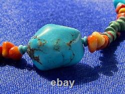 Unbranded Native American Turquoise Apple Coral Stone Beads Art Necklace Jewelry