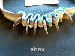 Unique Native American Indian, Cheyenne Beaded Leather Necklace, Port-1024s-58 Unique Native American Indian, Cheyenne Beaded Leather Necklace, Port-1024s-58