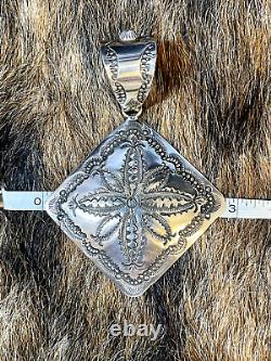 VINCENT PLATERO Sterling Silver Stamped Navajo Diamond Pendant by VJP No Beads