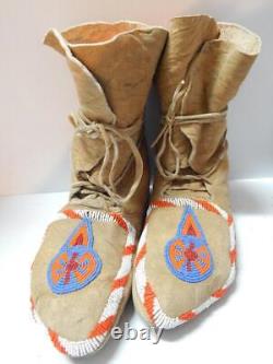 VINTAGE 1920-30s ARAPAHO INDIAN BEADED MOCCASINS HI TOPS WYOMING