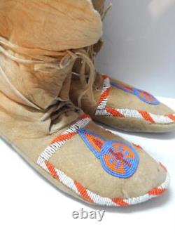 VINTAGE 1920-30s ARAPAHO INDIAN BEADED MOCCASINS HI TOPS WYOMING