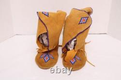 VINTAGE CREE Leather BEADED High top MOCCASINS Boots native American 10