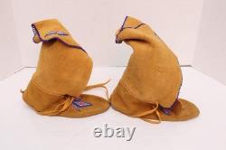 VINTAGE CREE Leather BEADED High top MOCCASINS Boots native American 10
