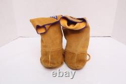 VINTAGE CREE Leather BEADED High top MOCCASINS Boots native American 10