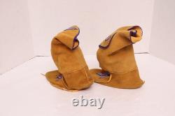 VINTAGE CREE Leather BEADED High top MOCCASINS Boots native American 10