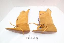 VINTAGE CREE Leather BEADED High top MOCCASINS Boots native American 10
