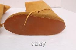 VINTAGE CREE Leather BEADED High top MOCCASINS Boots native American 10