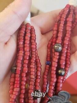 VINTAGE Don Lucas Signed Six Strand Concho Charm Beaded Necklace
