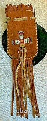 VINTAGE NATIVE AMERICAN BROWN BEADED MEDICINE POUCH WithFRINGE