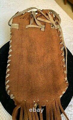 VINTAGE NATIVE AMERICAN BROWN BEADED MEDICINE POUCH WithFRINGE