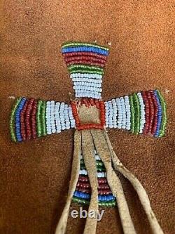 VINTAGE NATIVE AMERICAN BROWN BEADED MEDICINE POUCH WithFRINGE