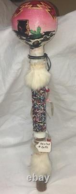 VINTAGE NATIVE AMERICAN GOURD RATTLE CEREMONY PAINTED Beaded Rare