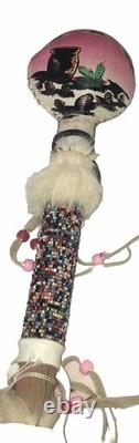VINTAGE NATIVE AMERICAN GOURD RATTLE CEREMONY PAINTED Beaded Rare